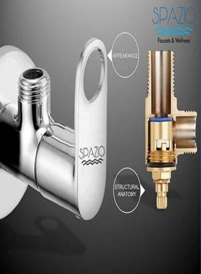 SPAZIO صنبور زاوية من الفولاذ المقاوم للصدأ من مجموعة SPAZIO MAX / صمام زاوية، حنفيات حمام، صنبور إيقاف زاوية، حوض غسيل، صنبور سخان مياه، مطلي بالكروم مع شفة جدارية، عبوة من 4 قطع - Image 4